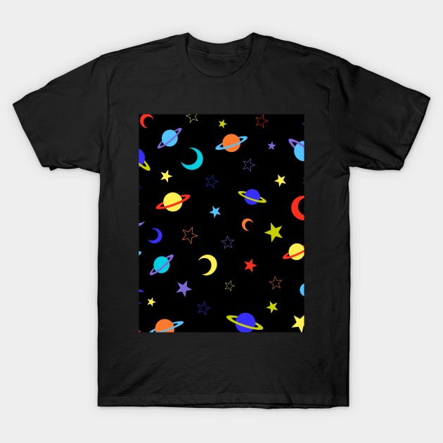 Space, Planets, Stars and Moon, Multi T-Shirt by OneThreeSix